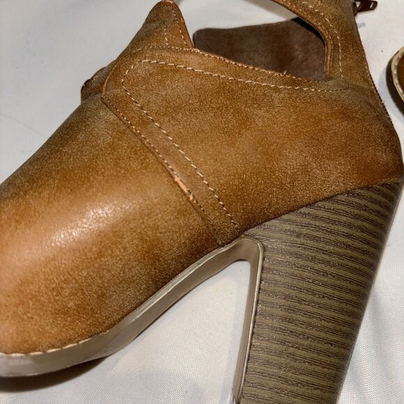 G by Guess camel Open Toe Bootie Block Heels Buckle Zip 9.5‎ Biker Cowgirl work - Picture 8 of 9